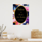 Poster Fête d'anniversaire à l'encre rose, bleu marine et (Cuisine)