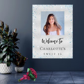 Poster fête d'anniversaire argent bleu parties scintillan