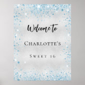 Poster fête d'anniversaire argent bleu parties scintillan (Devant)