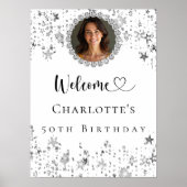 Poster fête d'anniversaire argent étoiles photo diamants  (Devant)