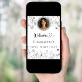 Poster fête d'anniversaire argent étoiles photo diamants 