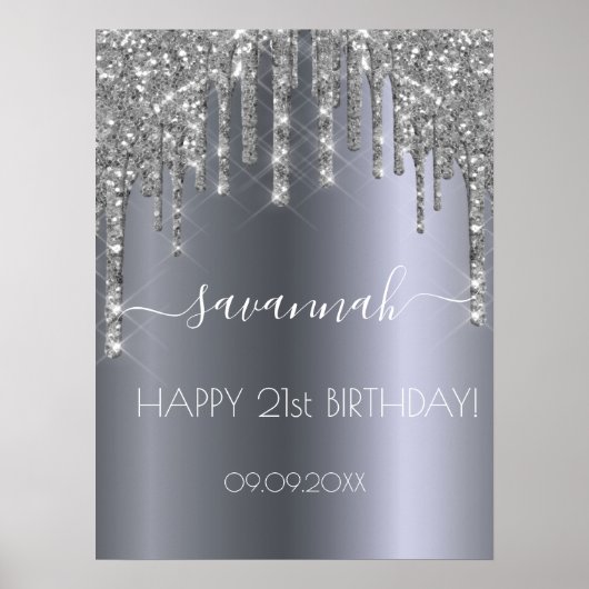 Poster Fête d'anniversaire argent parties scintillant gou (Devant)