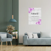 Poster Fête d'anniversaire argent rose violet fleurs accu