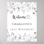 Poster Fête d'anniversaire argent stars bienvenue (Devant)