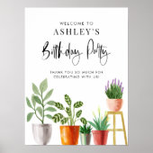 Poster Fête d'anniversaire avec des plantes en pot à l'aq (Devant)