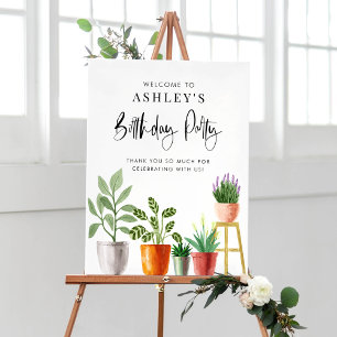 Poster Fête d'anniversaire avec des plantes en pot à l'aq