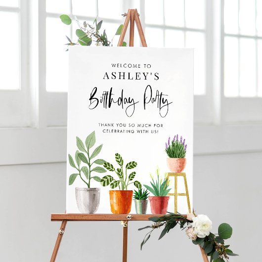 Poster Fête d'anniversaire avec des plantes en pot à l'aq