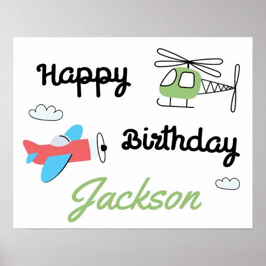 Poster Fête d'anniversaire avion et hélicoptère (Devant)