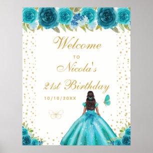 Poster Fête d'anniversaire Bienvenue Fille à peau foncée
