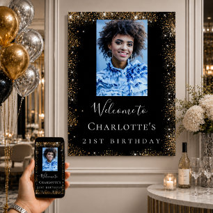 Poster Fête d'anniversaire bienvenue photo paillettes noi