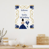 Poster Fête d'anniversaire Brown cheveux Princess Navy Bi (Cuisine)