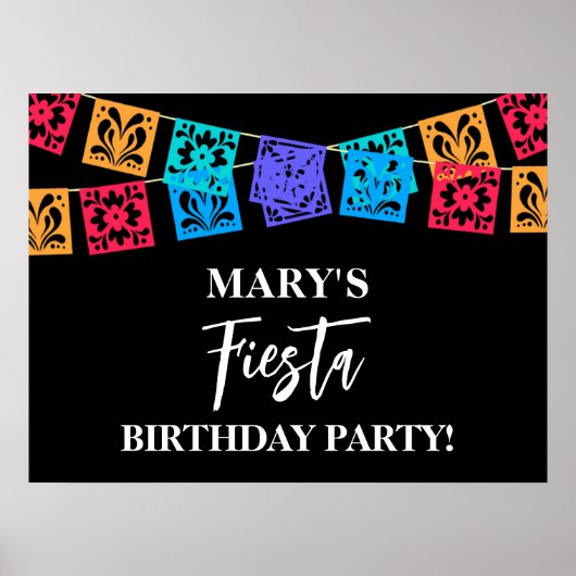 Poster Fête d'anniversaire colorée Fiesta Noir (Devant)