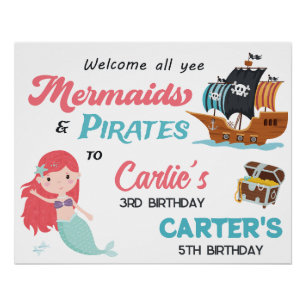 Poster Fête d'anniversaire commune Sirène et Pirate, Tout