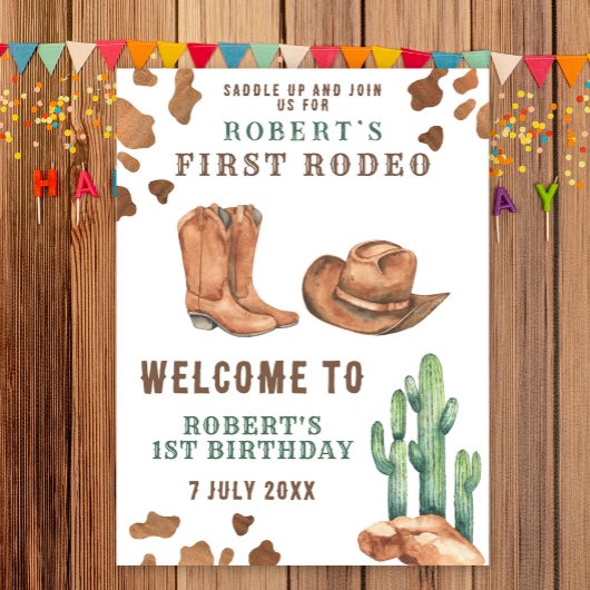Poster Fête d'anniversaire COWBOY pour la première année