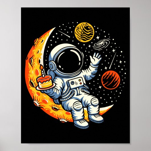 Poster Fête d'anniversaire d'astronaute sur la lune Gâtea (Devant)