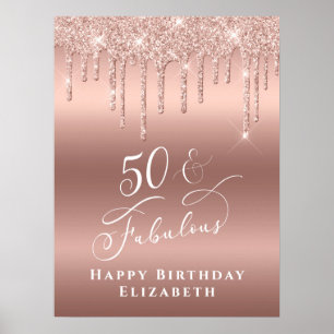 Poster Fête d'anniversaire de 50 ans Rose Gold Glitter