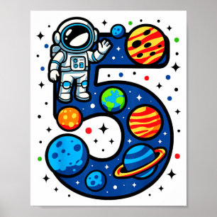 Poster Fête d'anniversaire de 5 ans d'astronaute garçon f