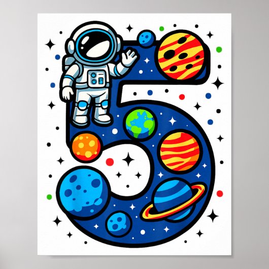 Poster Fête d'anniversaire de 5 ans d'astronaute garçon f (Devant)