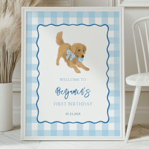 Poster Fête d'anniversaire de bienvenue pour chiot Golden