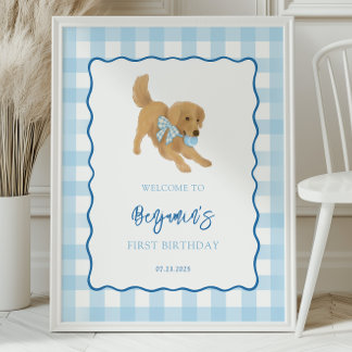 Poster Fête d'anniversaire de bienvenue pour chiot Golden