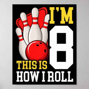 Poster Fête d'anniversaire de bowling 8 ans 8ème garçons
