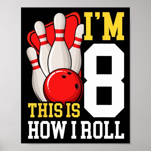 Poster Fête d'anniversaire de bowling 8 ans 8ème garçons (Devant)
