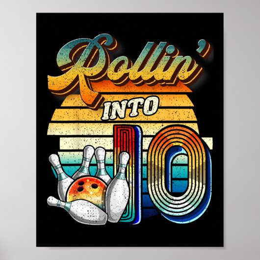 Poster Fête d'anniversaire de bowling en entrant dans 10 (Devant)