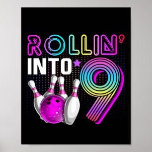 Poster Fête d'anniversaire de bowling en roulant dans 9 9