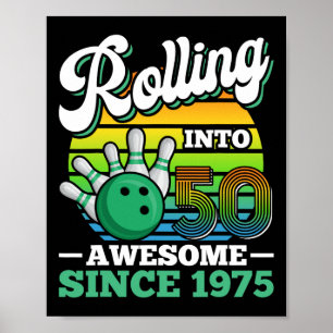Poster Fête d'anniversaire de bowling entre dans sa 50e a