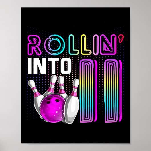 Poster Fête d'anniversaire de bowling pour 11 ans Rollin (Devant)