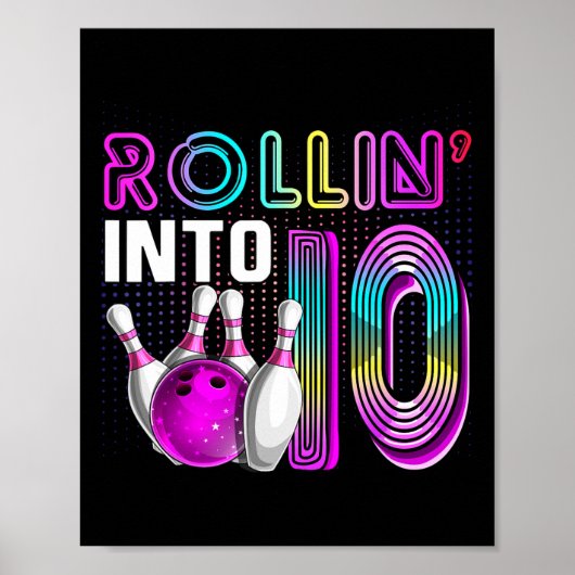 Poster Fête d'anniversaire de bowling pour les 10 ans (Devant)