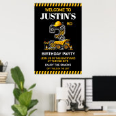 Poster Fête d'anniversaire de Construction Mignonne 3 ans (Bureau à domicile)