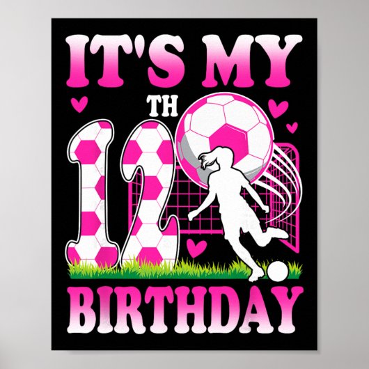 Poster Fête d'anniversaire de fille de 12 ans thème footb (Devant)