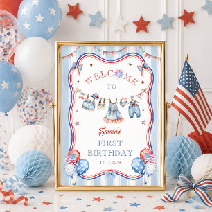 Poster Fête d'anniversaire de fille du 14 juillet Bienven