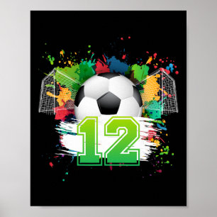 Poster Fête d'anniversaire de football 12 ans 12 ans joue