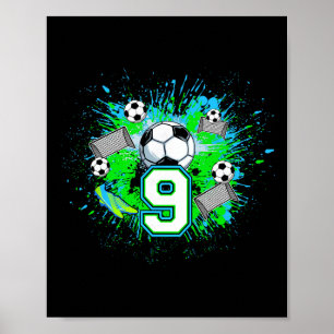 Poster Fête d'anniversaire de football 9 ans joueur de fo