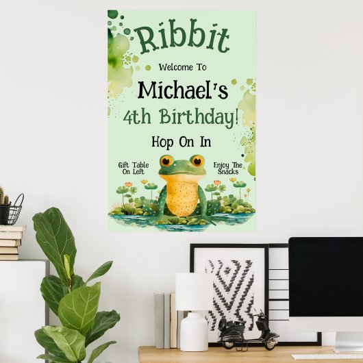 Poster Fête d'anniversaire de grenouille mignonne (Bureau à domicile)