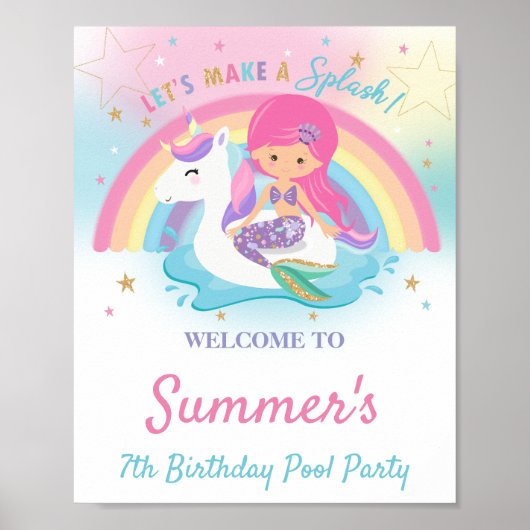 Poster Fête d'anniversaire de la sirène et de la licorne (Devant)