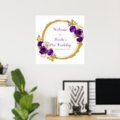 Poster Fête d'anniversaire de l'élégante fleur violet fon (Bureau à domicile)