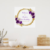 Poster Fête d'anniversaire de l'élégante fleur violet fon (Cuisine)