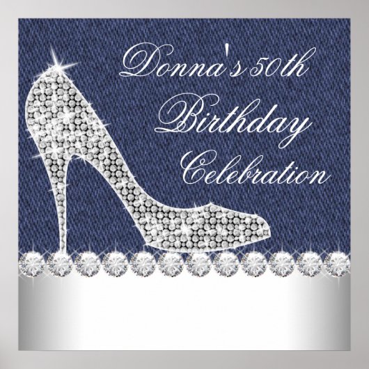 Poster Fête d'anniversaire Denim et Diamants (Devant)