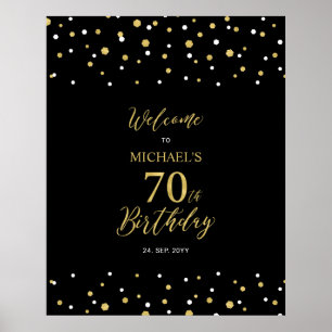 Poster Fête d'anniversaire des 70 ans Confetti Or & Noir 