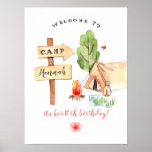 Poster Fête d'anniversaire des filles de camping dans la (Devant)