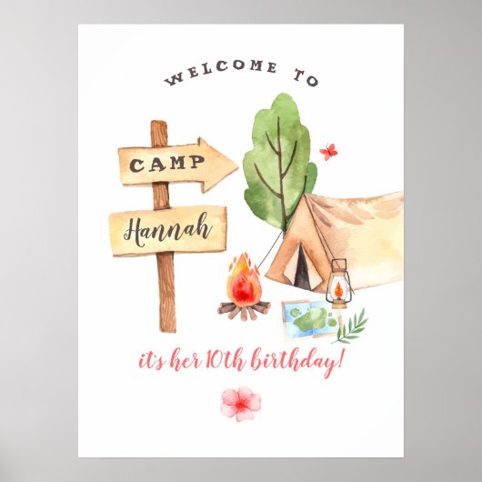 Poster Fête d'anniversaire des filles de camping dans la  (Devant)