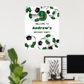 Poster fête d'anniversaire des filles de soccer noir vert (Bureau à domicile)
