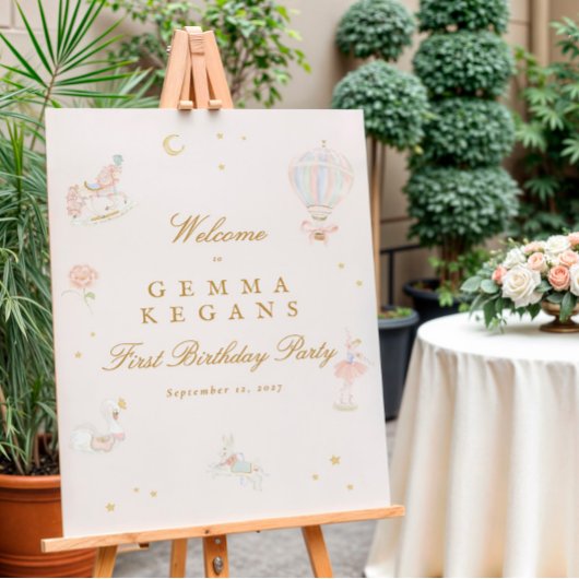 Poster fête d'anniversaire élégante fille rose fée