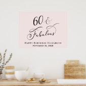 Poster Fête d'anniversaire élégante rose pour 60 ans (Cuisine)