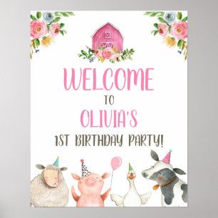 Poster Fête d'anniversaire Fille Animaux de la ferme Gran