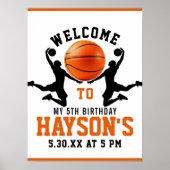 Poster Fête d'anniversaire garçon 5 ans basket-ball orang (Devant)