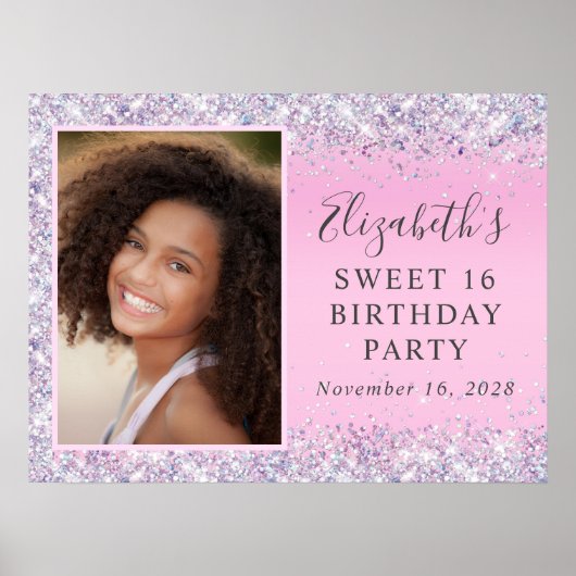 Poster Fête d'anniversaire Glitter Rose Sweet 16 (Devant)
